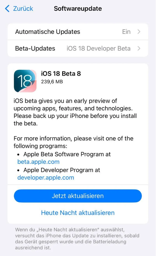 青羊苹果手机维修分享苹果 iOS / iPadOS 18 开发者预览版 Beta 8 发布 